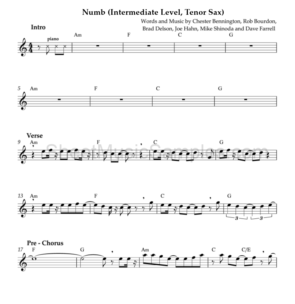 Numb (Intermediate Level, Tenor Sax)