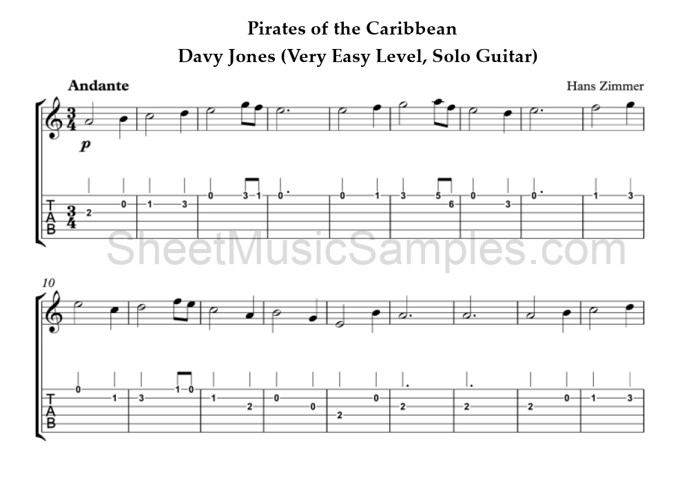 Pirates of the Caribbean - Davy Jones (Very Easy Level, Solo Guitar)