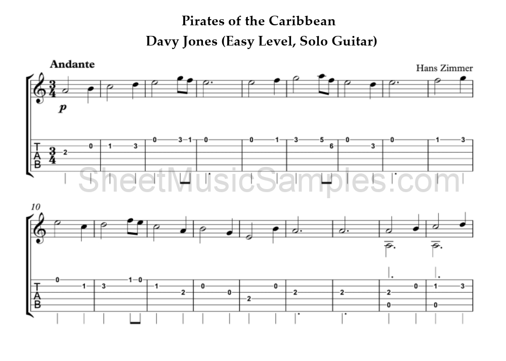 Pirates of the Caribbean - Davy Jones (Easy Level, Solo Guitar)