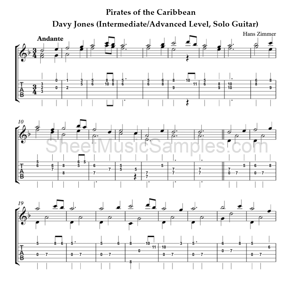 Pirates of the Caribbean - Davy Jones (Intermediate/Advanced Level, Solo Guitar)