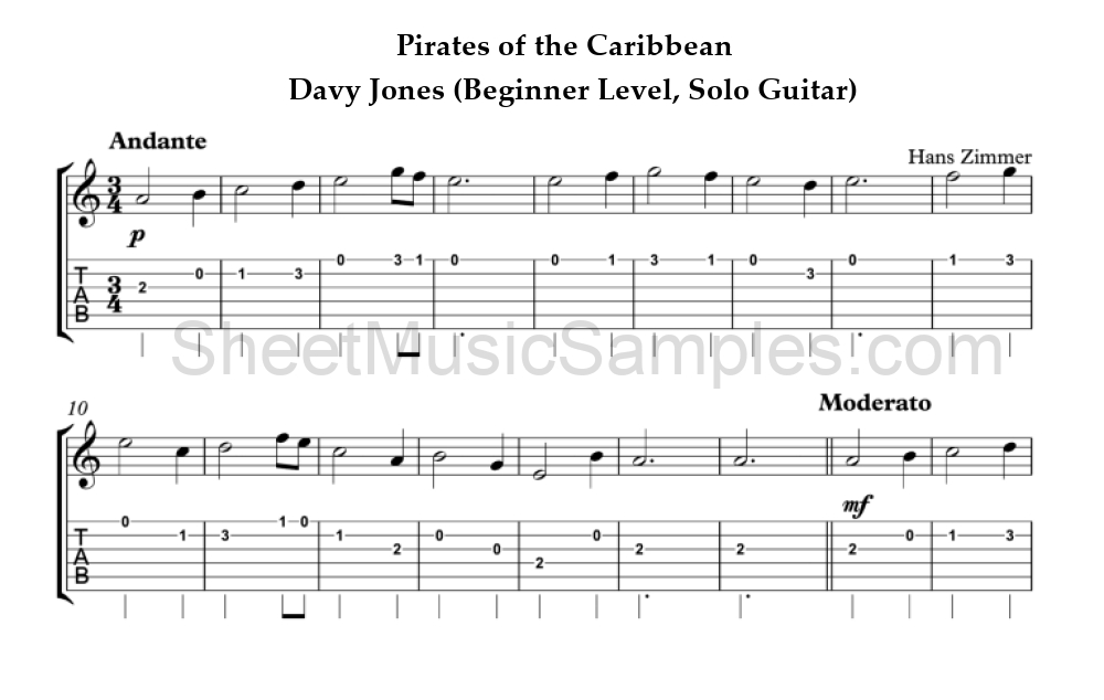 Pirates of the Caribbean - Davy Jones (Beginner Level, Solo Guitar)