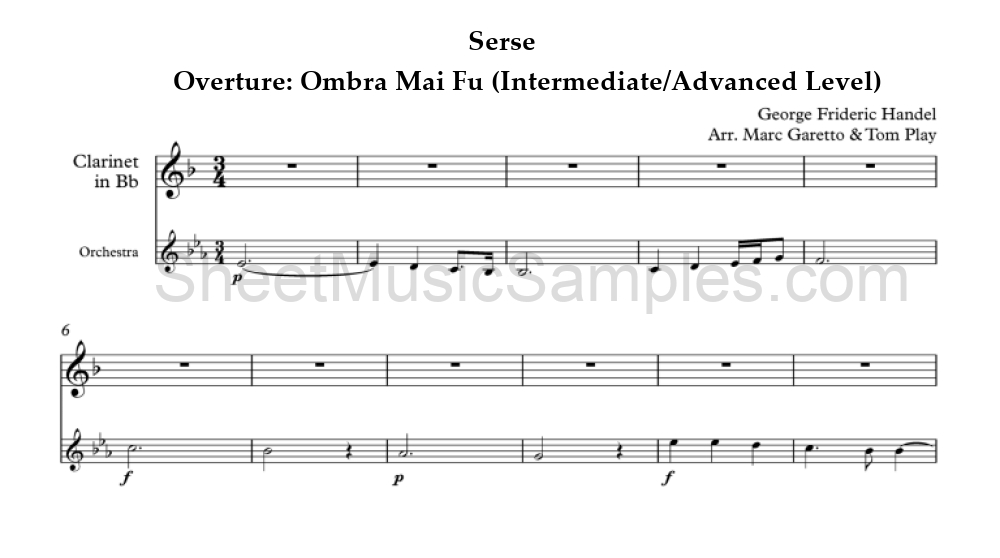 Serse - Overture: Ombra Mai Fu (Intermediate/Advanced Level)