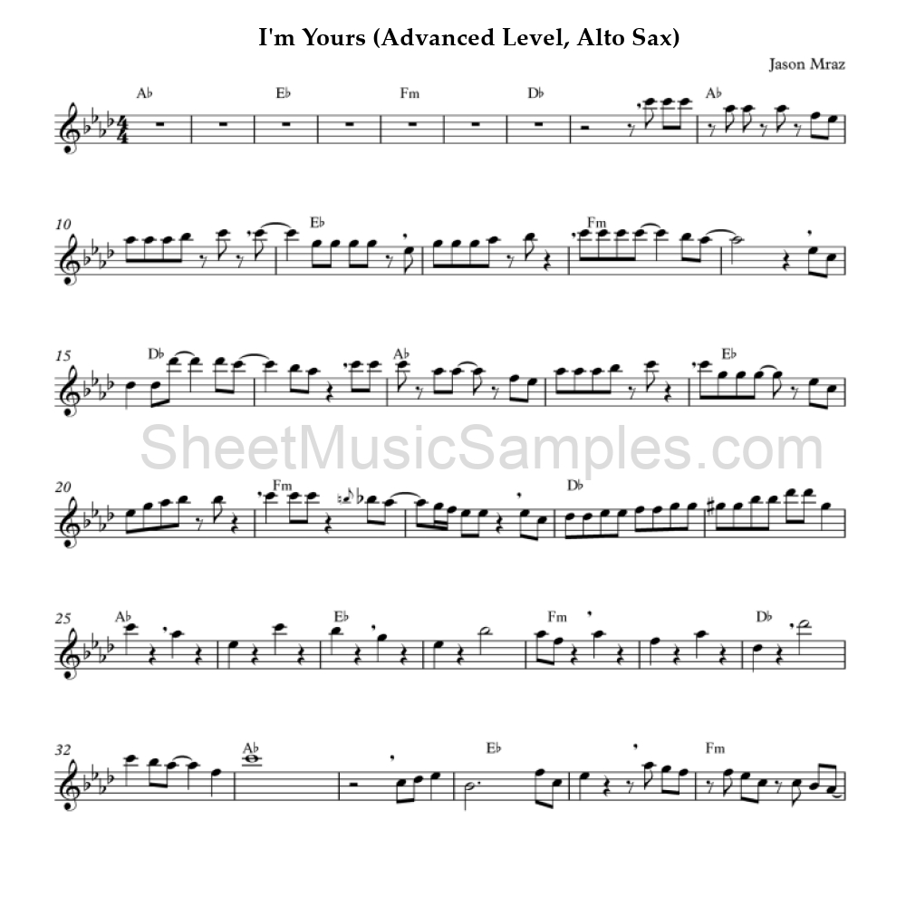 I'm Yours (Advanced Level, Alto Sax)