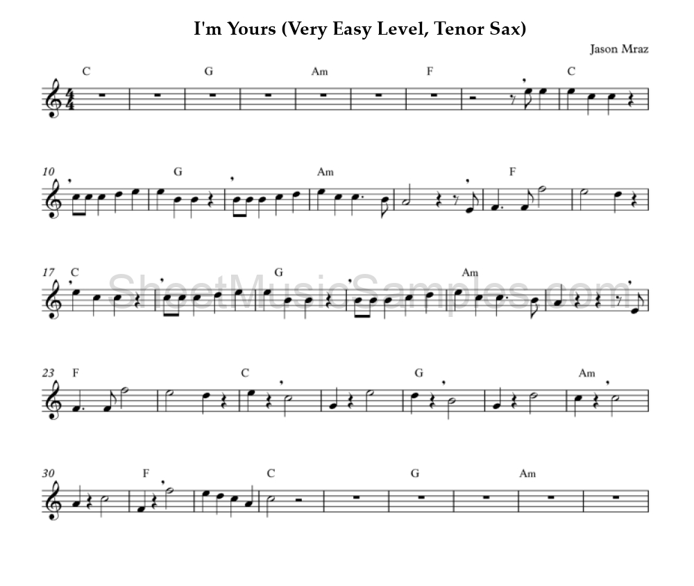 I'm Yours (Very Easy Level, Tenor Sax)