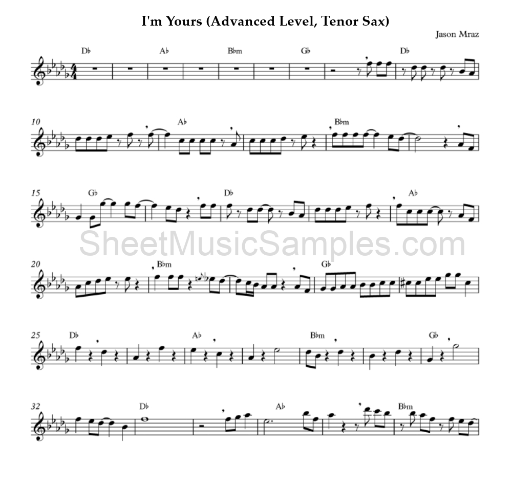 I'm Yours (Advanced Level, Tenor Sax)