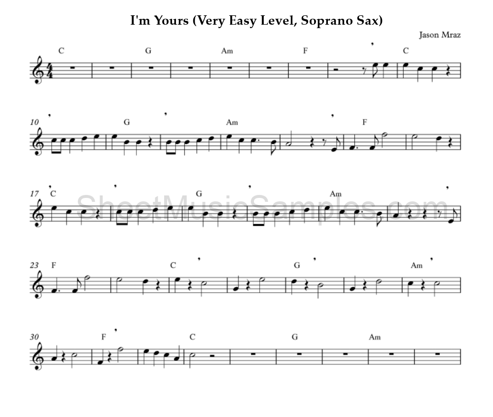 I'm Yours (Very Easy Level, Soprano Sax)