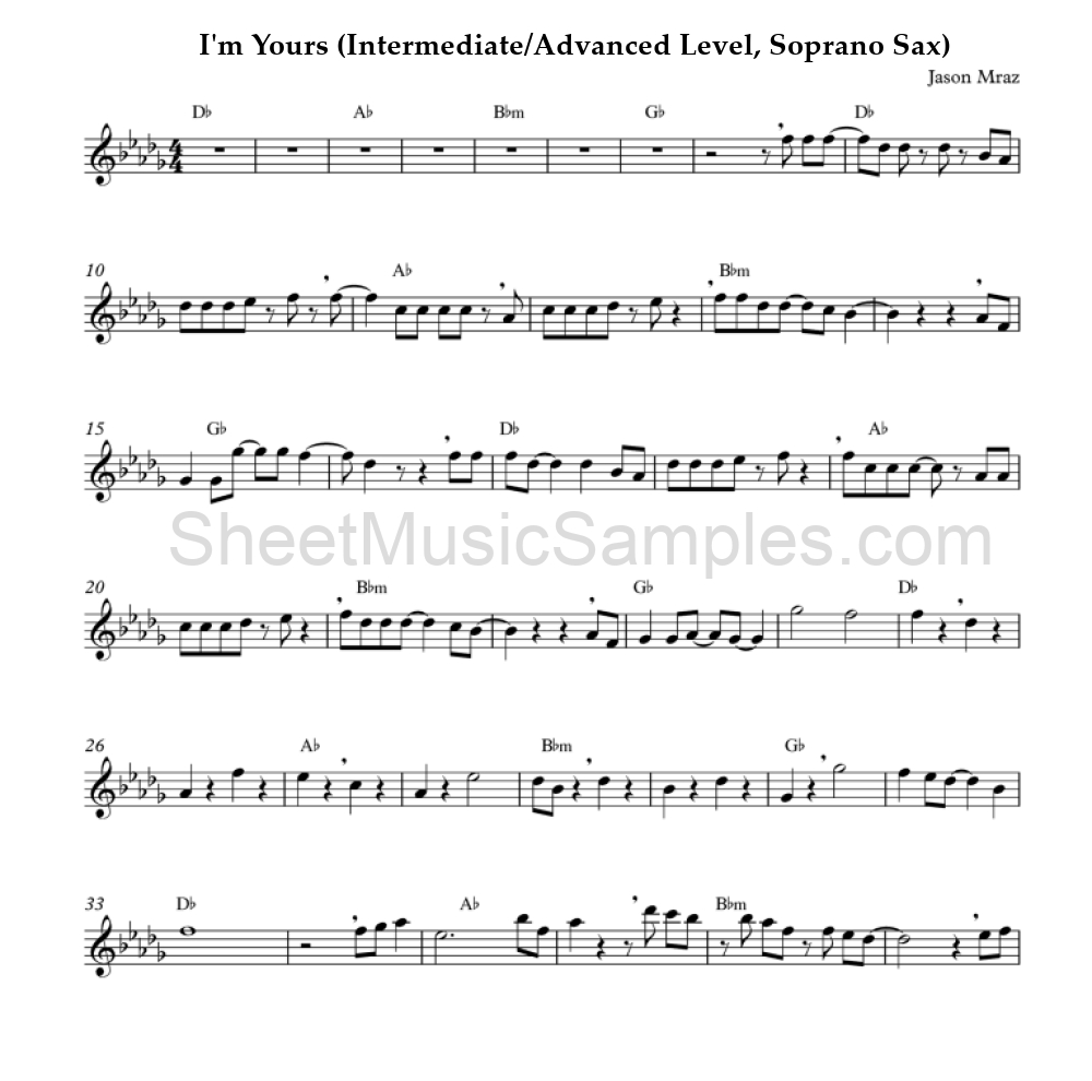 I'm Yours (Intermediate/Advanced Level, Soprano Sax)