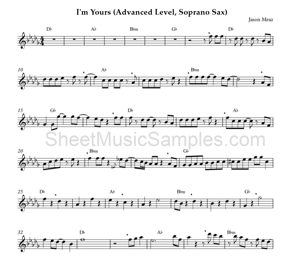 I'm Yours (Advanced Level, Soprano Sax)