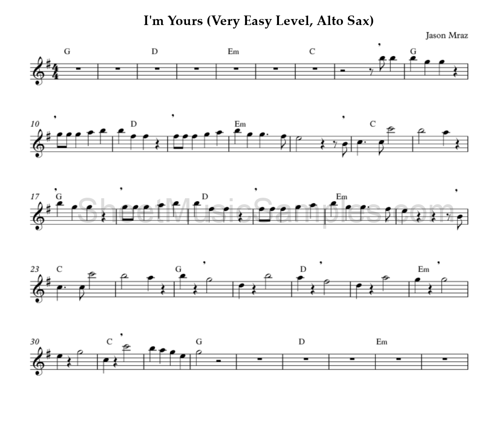 I'm Yours (Very Easy Level, Alto Sax)