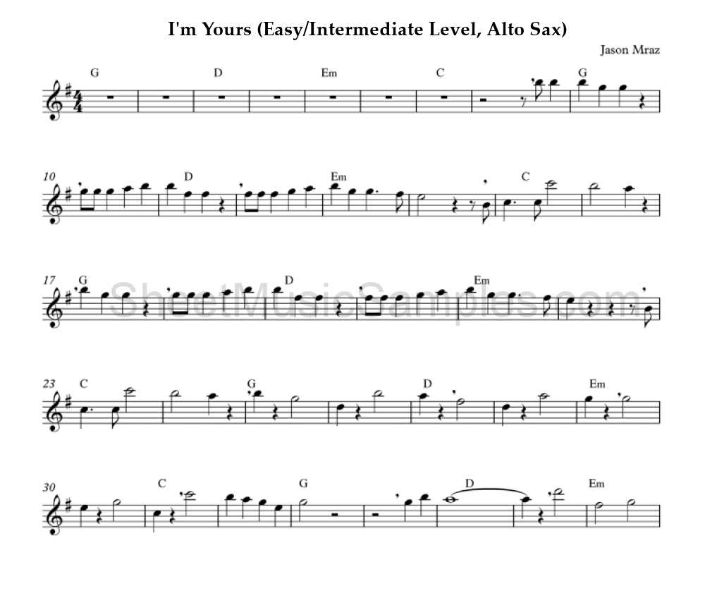 I'm Yours (Easy/Intermediate Level, Alto Sax)