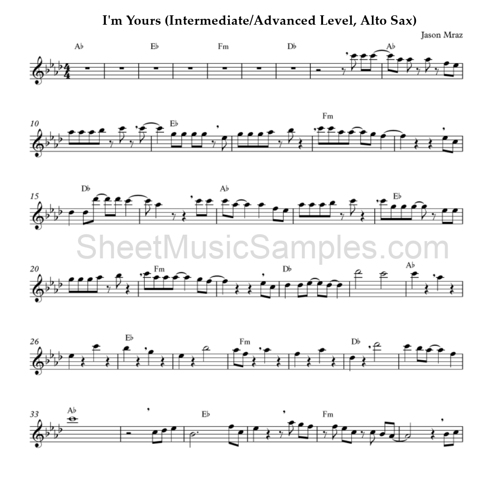 I'm Yours (Intermediate/Advanced Level, Alto Sax)