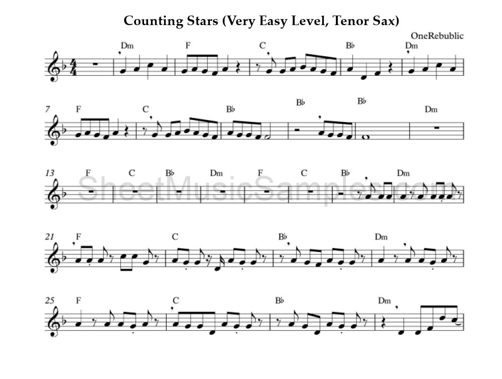 Counting Stars (Very Easy Level, Tenor Sax)