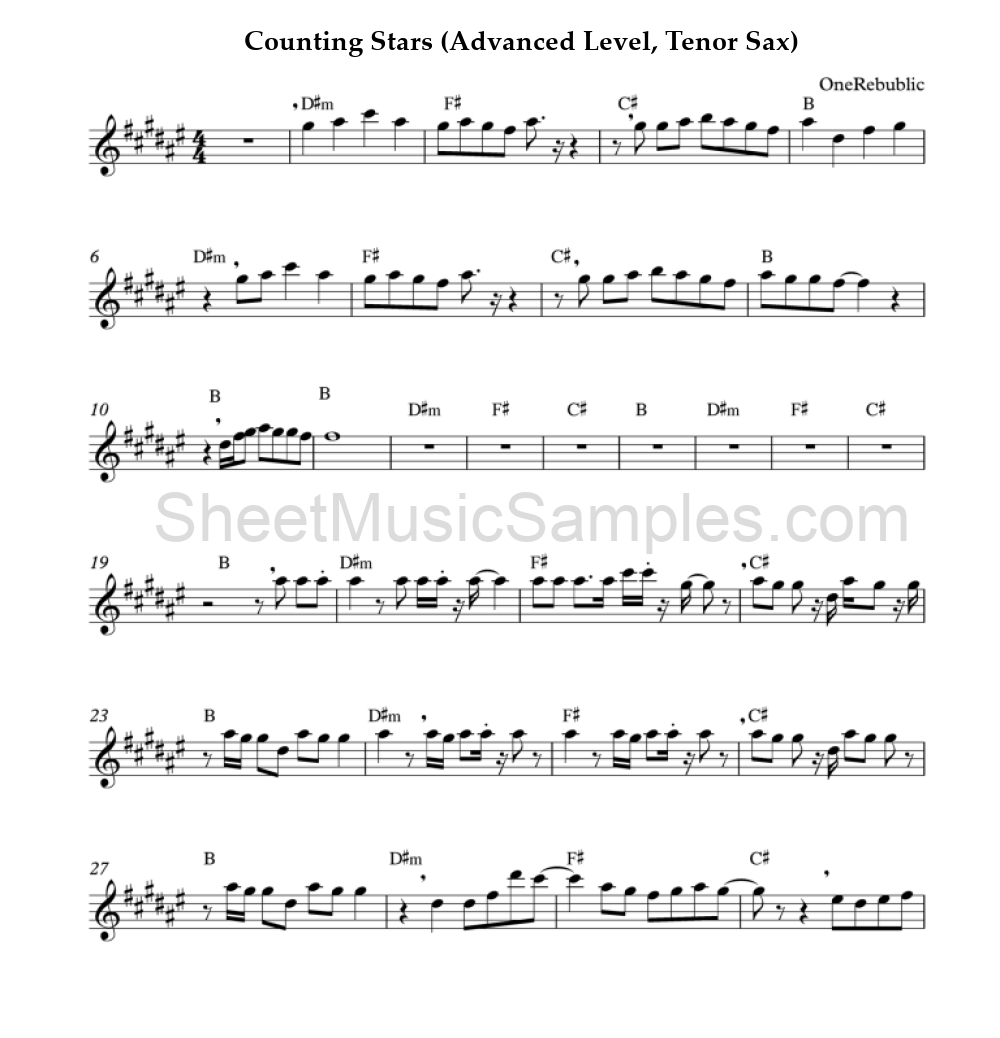 Counting Stars (Advanced Level, Tenor Sax)