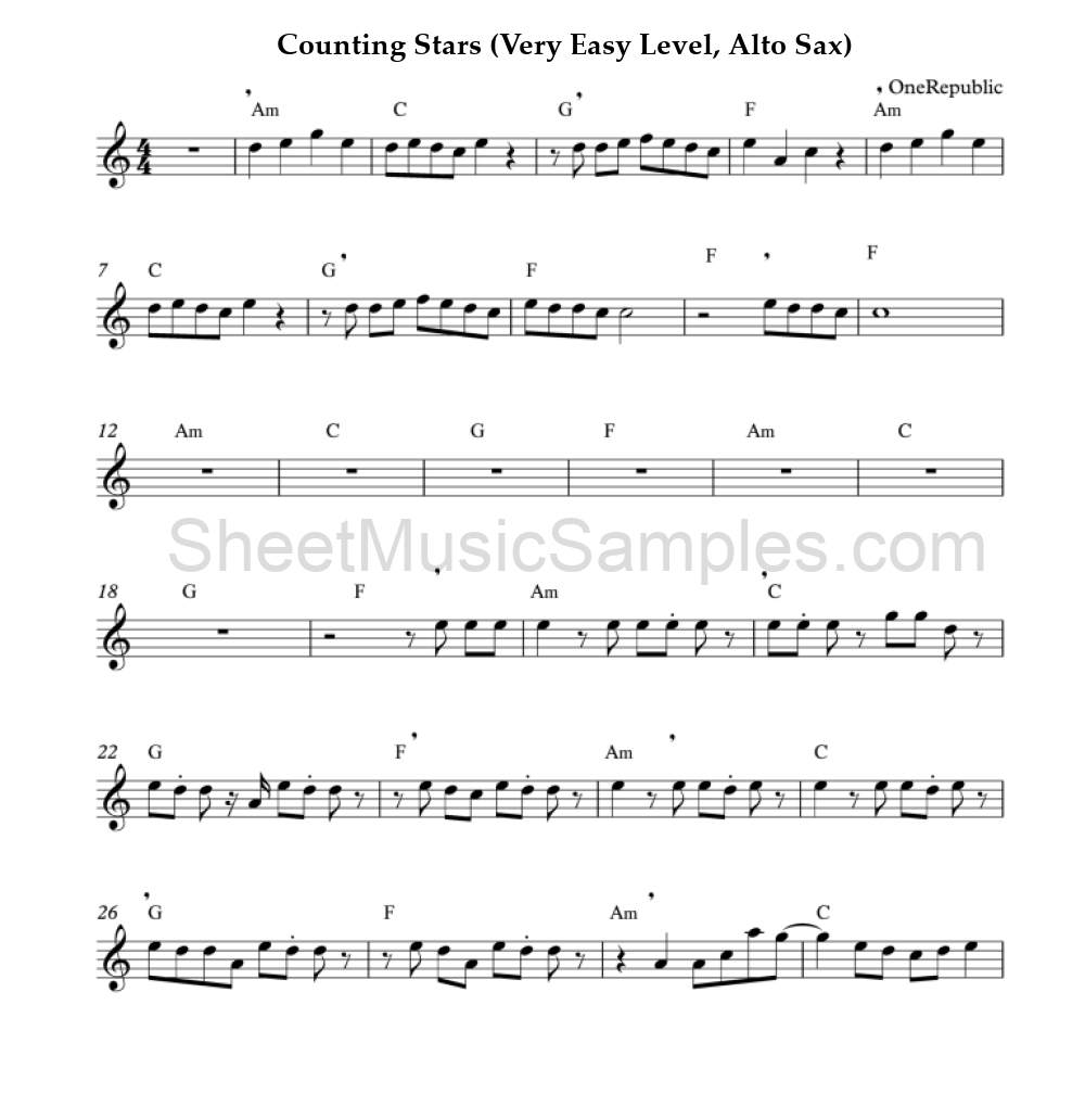 Counting Stars (Very Easy Level, Alto Sax)