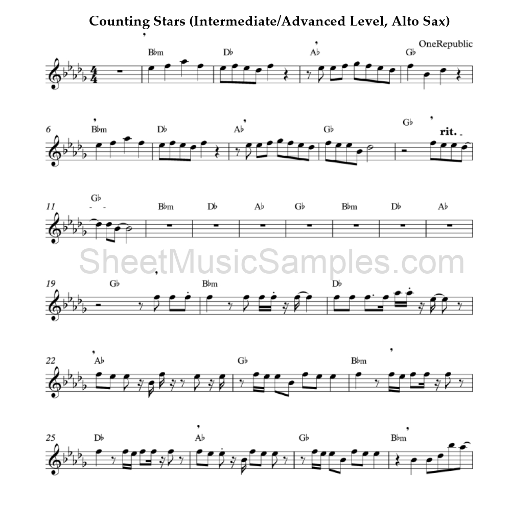 Counting Stars (Intermediate/Advanced Level, Alto Sax)