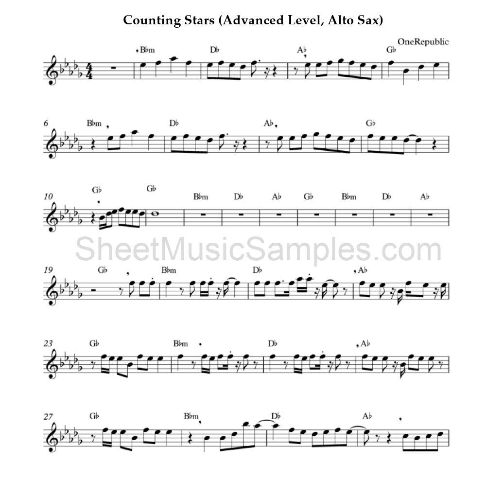 Counting Stars (Advanced Level, Alto Sax)