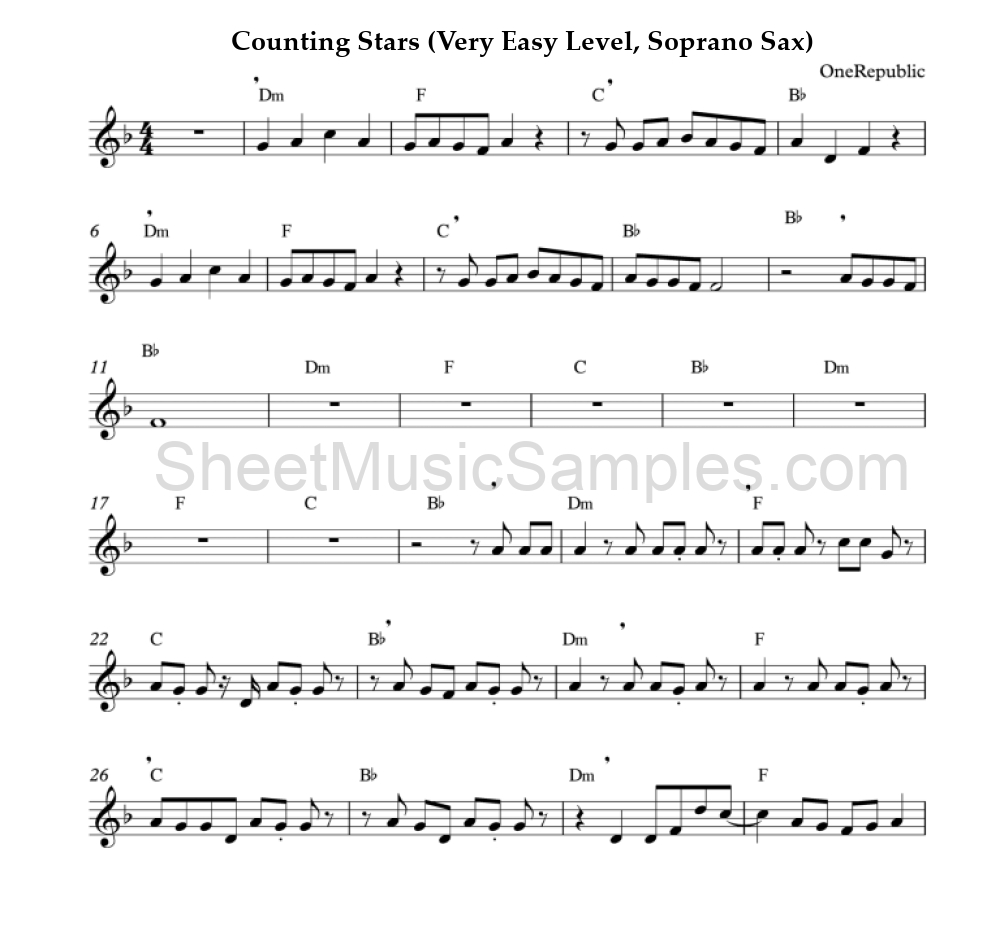 Counting Stars (Very Easy Level, Soprano Sax)