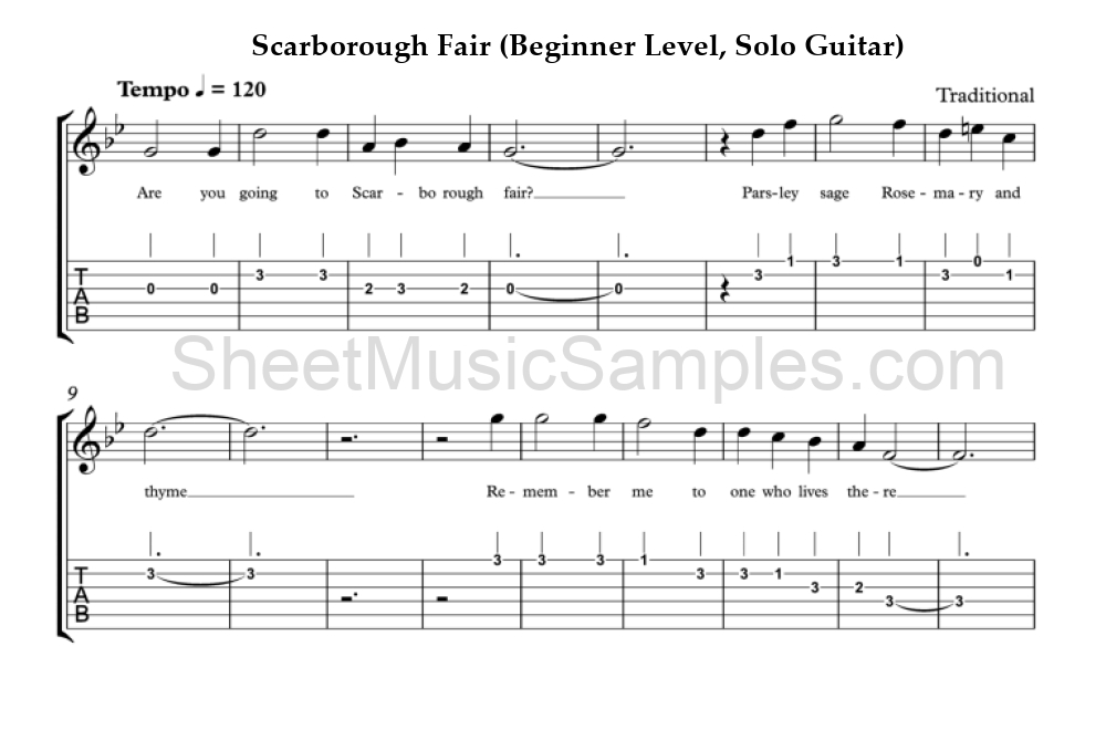 Scarborough Fair (Beginner Level, Solo Guitar)