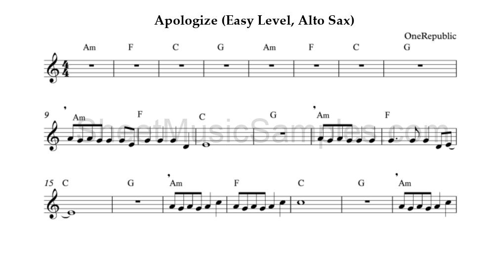 Apologize (Easy Level, Alto Sax)