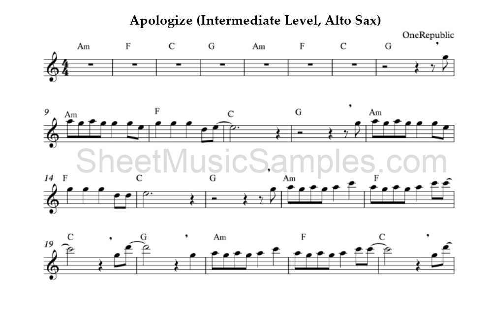 Apologize (Intermediate Level, Alto Sax)