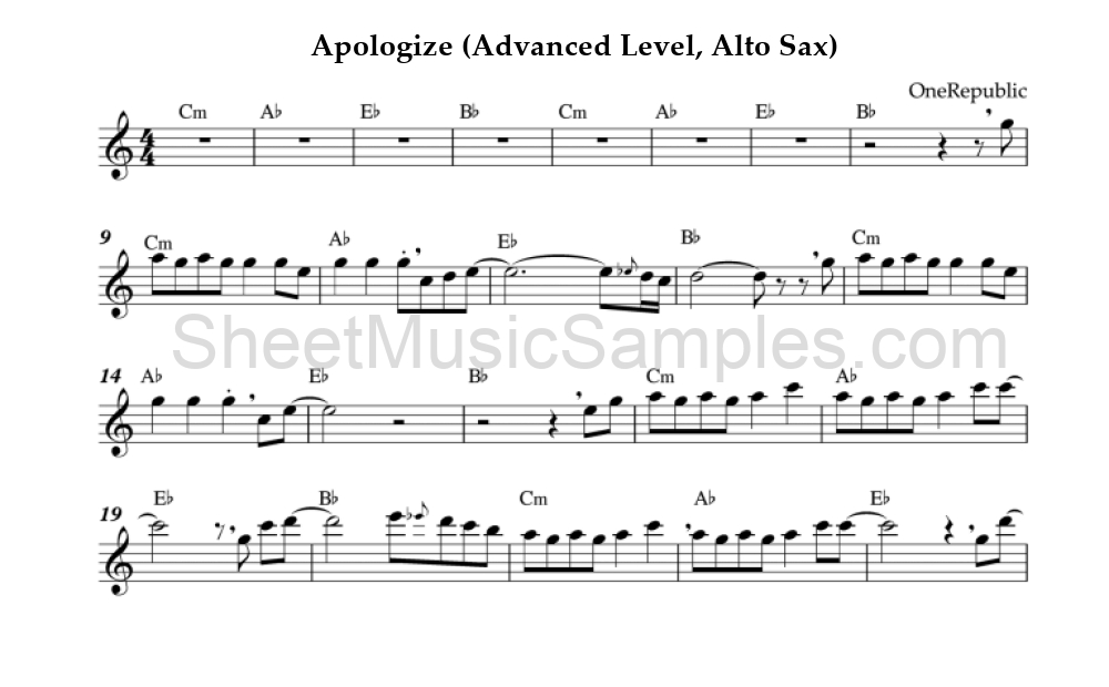 Apologize (Advanced Level, Alto Sax)