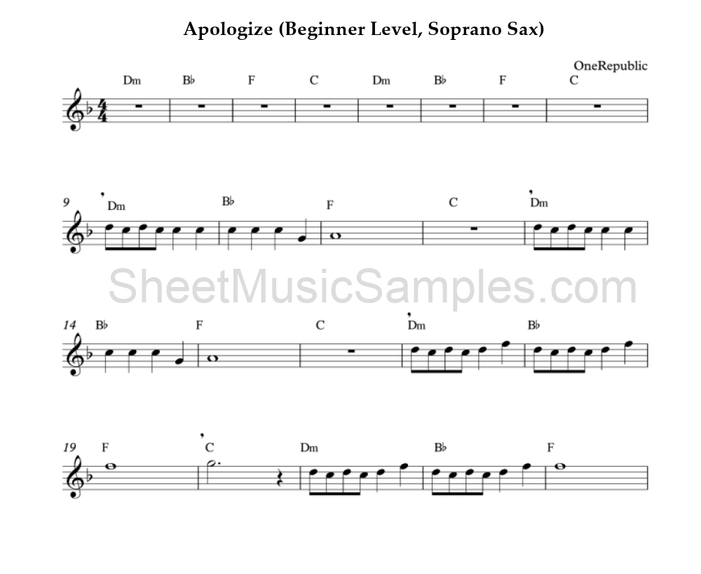 Apologize (Beginner Level, Soprano Sax)