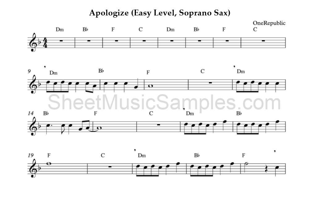 Apologize (Easy Level, Soprano Sax)