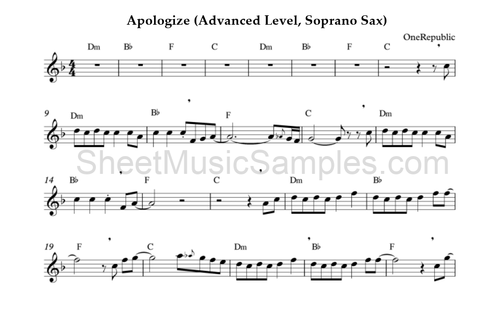 Apologize (Advanced Level, Soprano Sax)