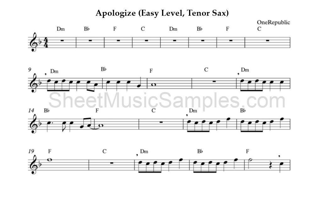 Apologize (Easy Level, Tenor Sax)