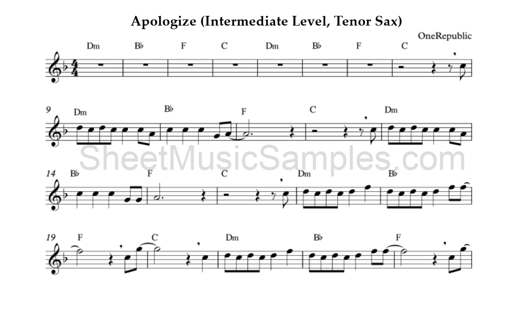 Apologize (Intermediate Level, Tenor Sax)