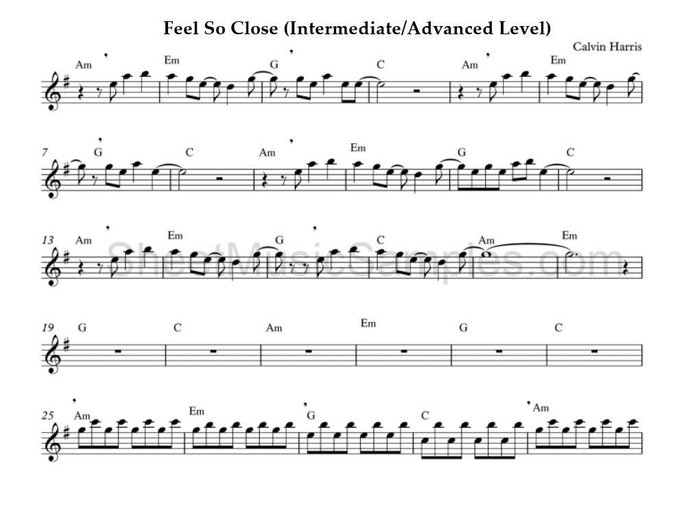 Feel So Close (Intermediate/Advanced Level)