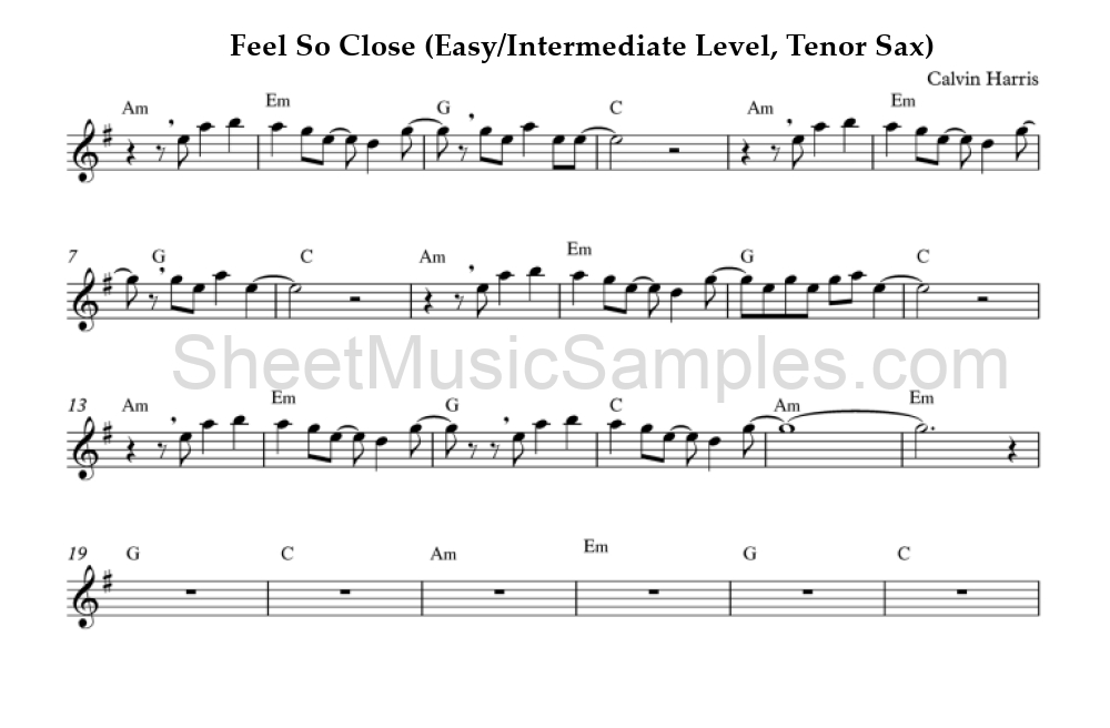 Feel So Close (Easy/Intermediate Level, Tenor Sax)