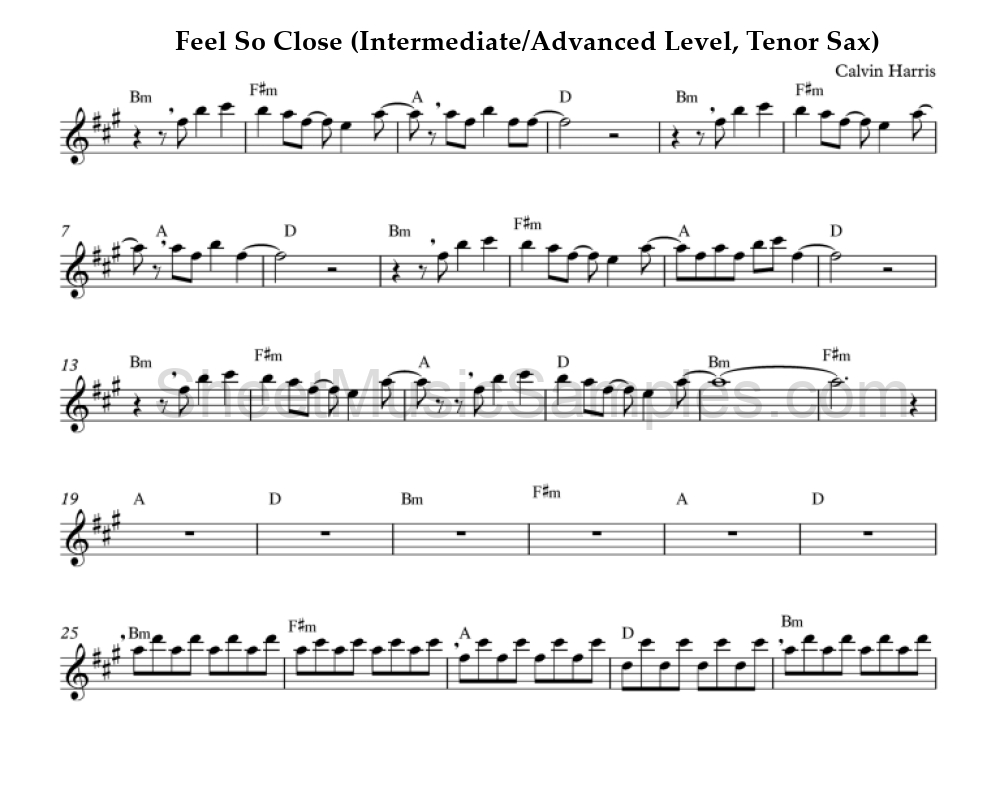 Feel So Close (Intermediate/Advanced Level, Tenor Sax)