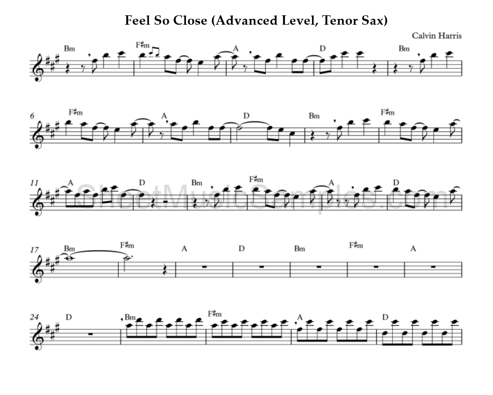 Feel So Close (Advanced Level, Tenor Sax)