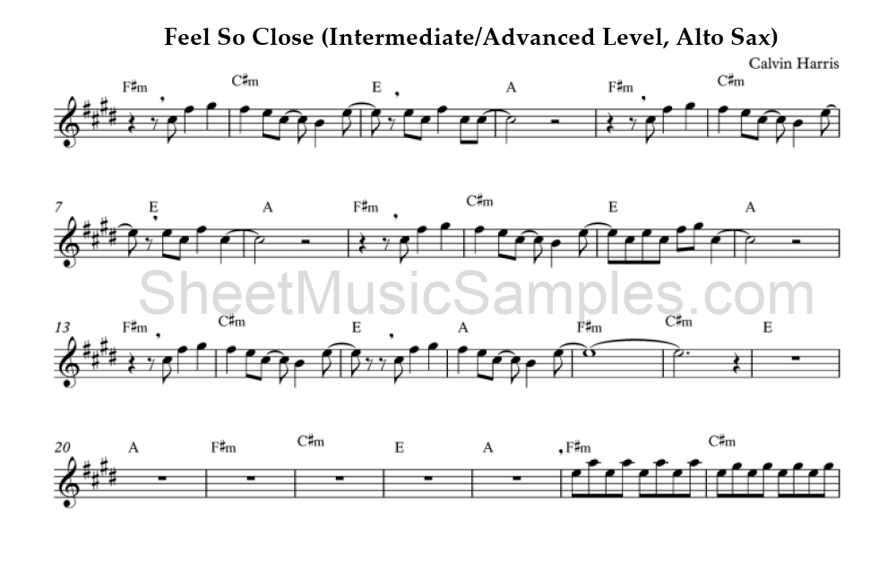 Feel So Close (Intermediate/Advanced Level, Alto Sax)