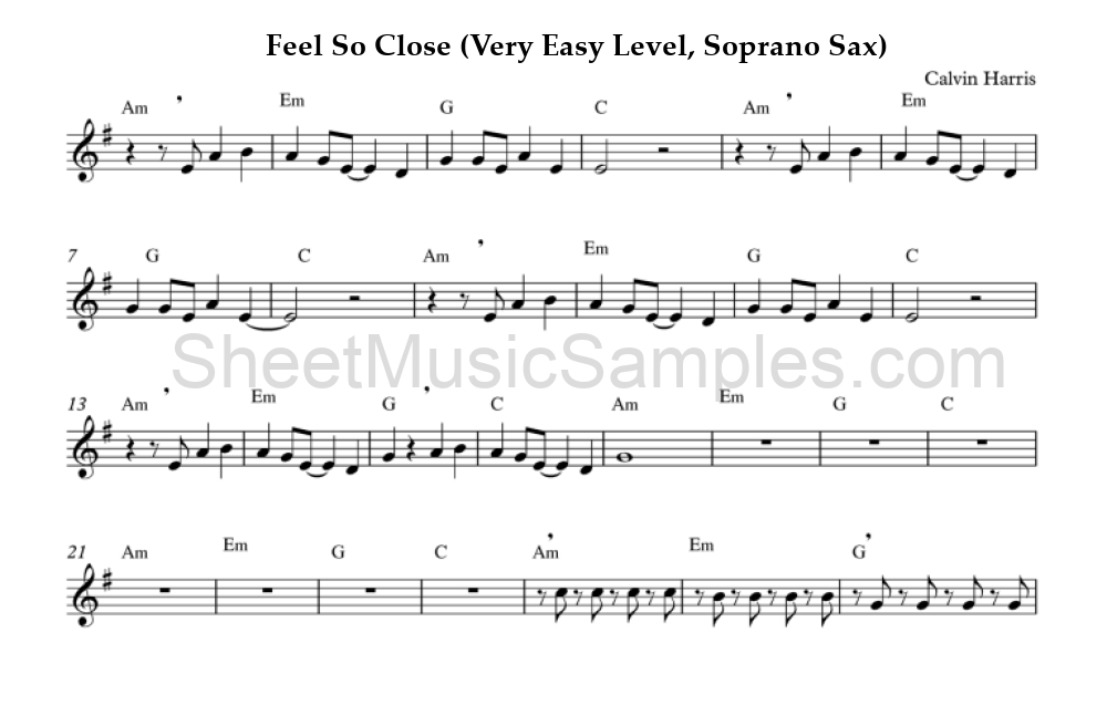 Feel So Close (Very Easy Level, Soprano Sax)