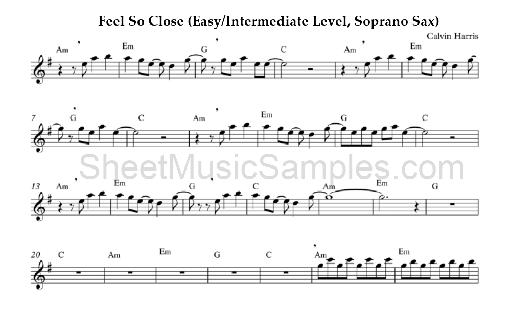 Feel So Close (Easy/Intermediate Level, Soprano Sax)