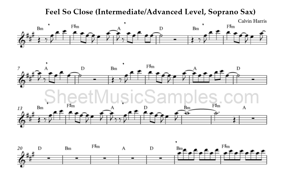 Feel So Close (Intermediate/Advanced Level, Soprano Sax)