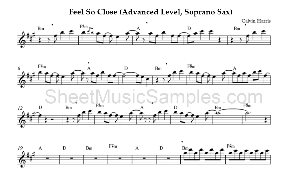 Feel So Close (Advanced Level, Soprano Sax)