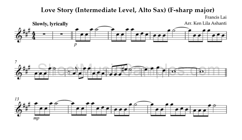 Love Story (Intermediate Level, Alto Sax) (F-sharp major)