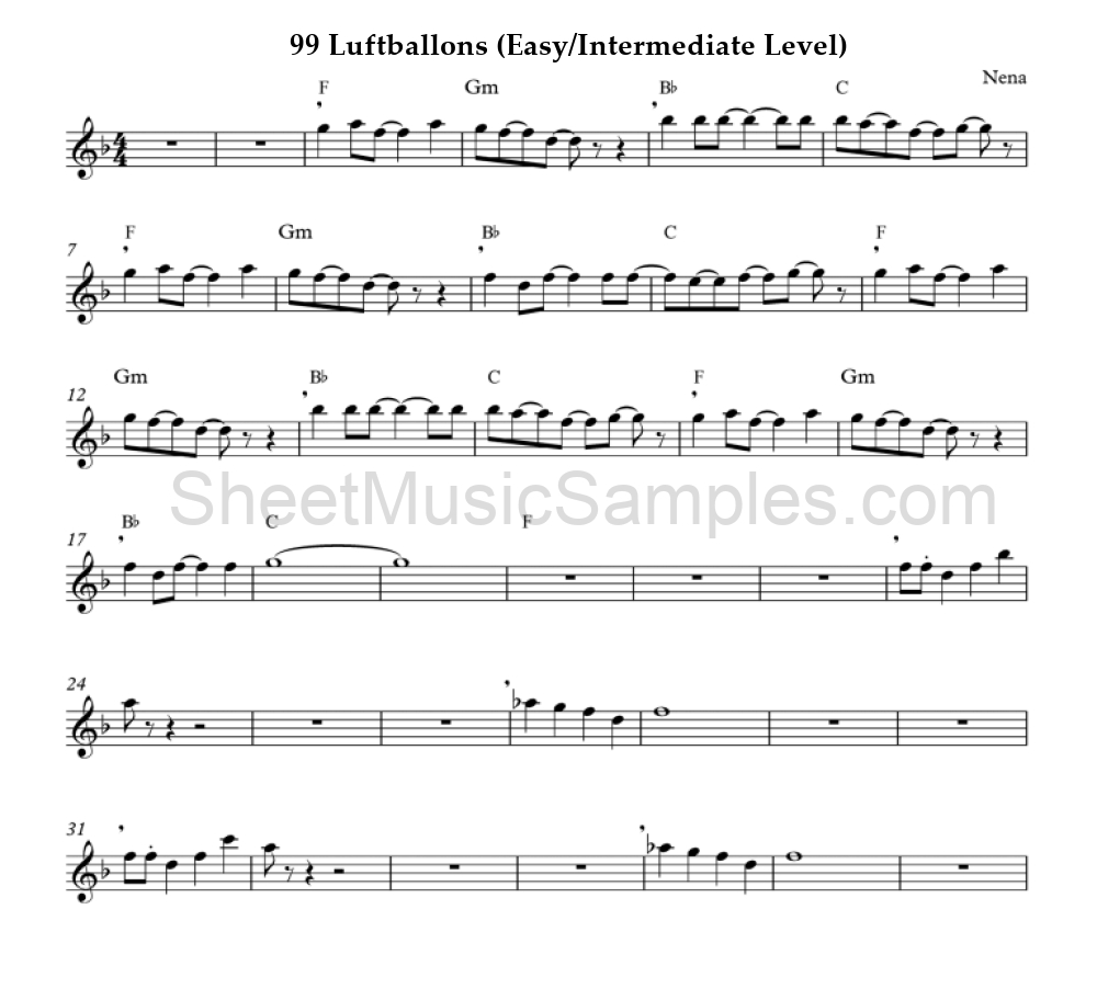 99 Luftballons (Easy/Intermediate Level)