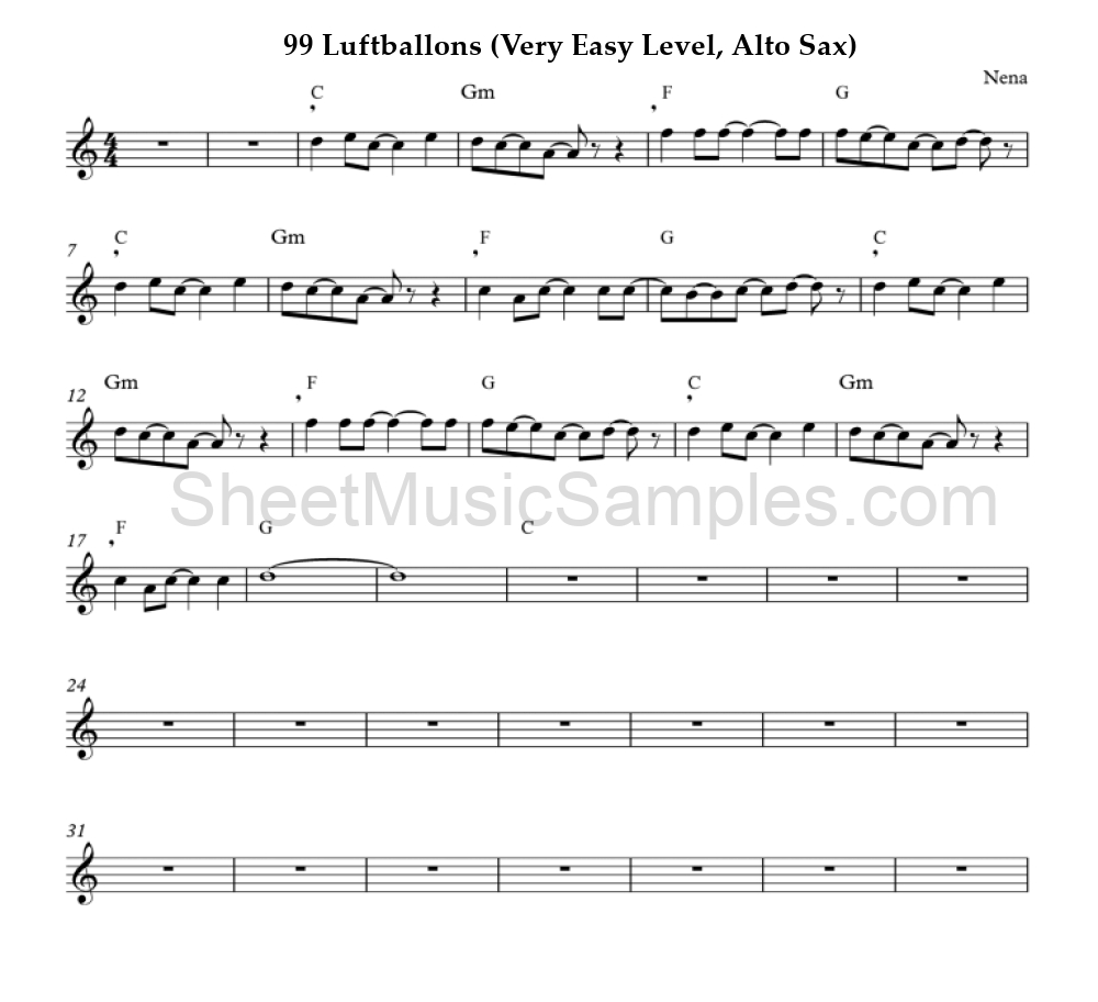 99 Luftballons (Very Easy Level, Alto Sax)