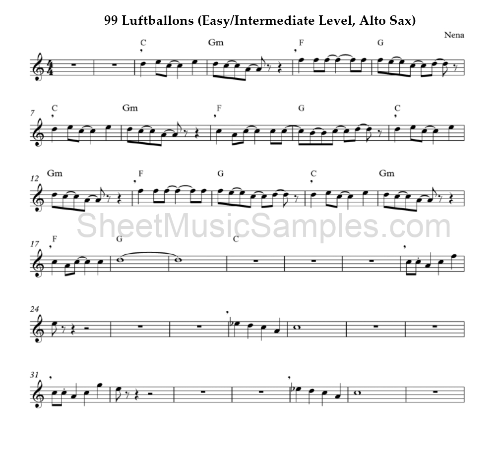 99 Luftballons (Easy/Intermediate Level, Alto Sax)