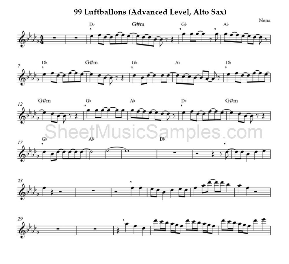 99 Luftballons (Advanced Level, Alto Sax)