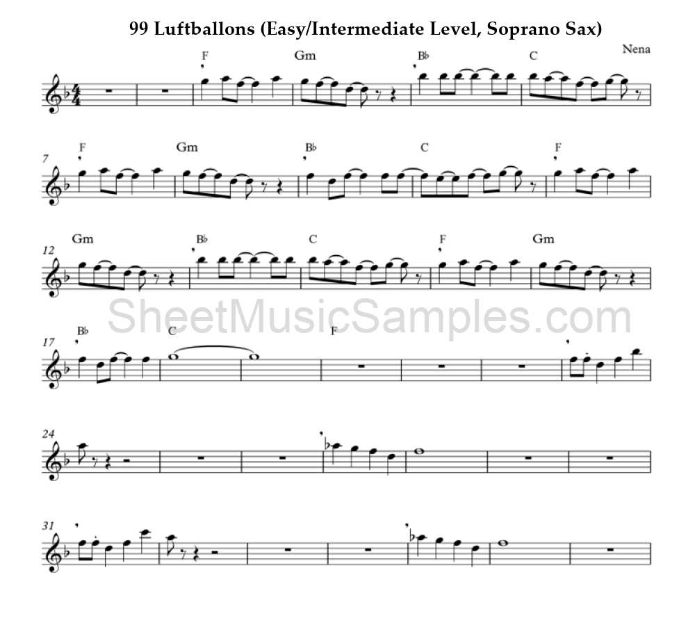 99 Luftballons (Easy/Intermediate Level, Soprano Sax)