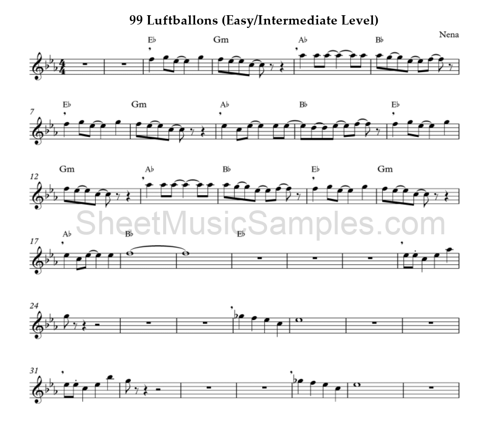 99 Luftballons (Easy/Intermediate Level)