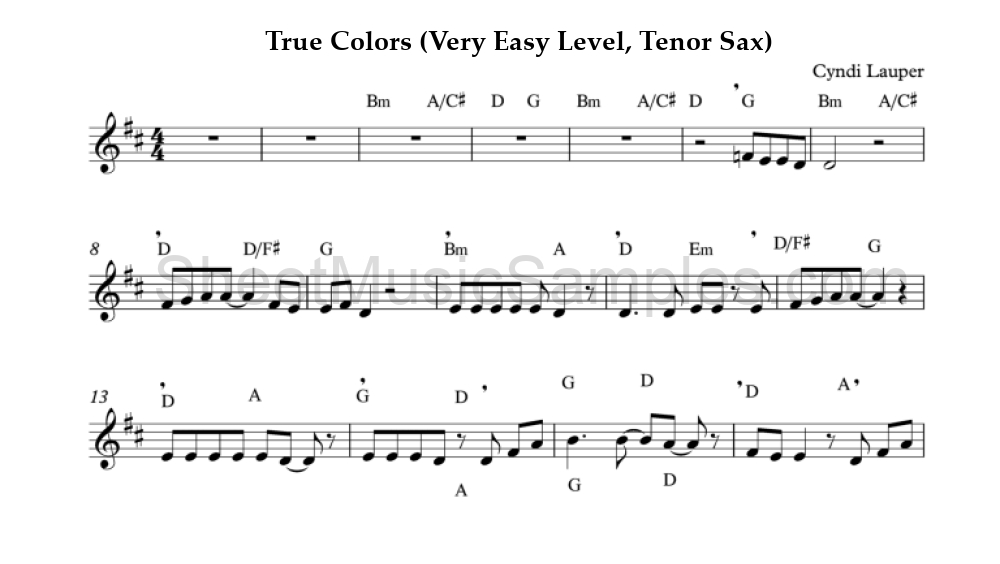 True Colors (Very Easy Level, Tenor Sax)