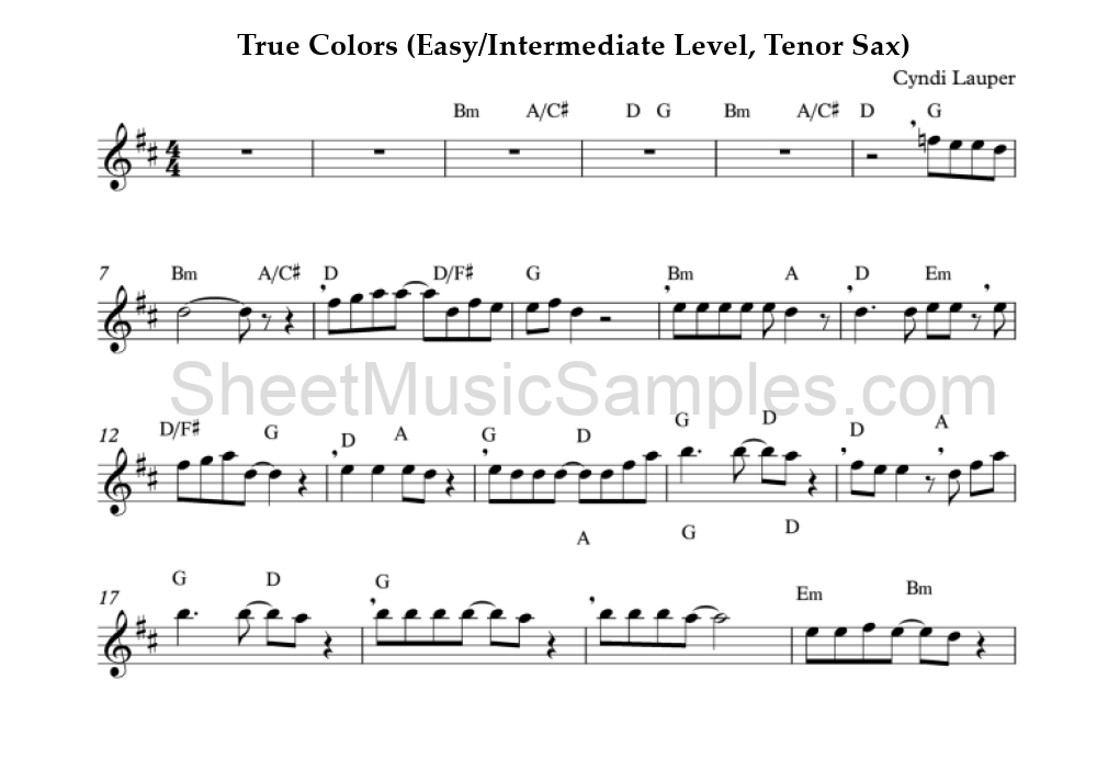 True Colors (Easy/Intermediate Level, Tenor Sax)