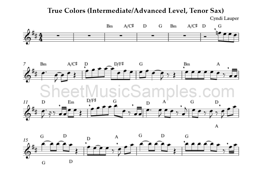 True Colors (Intermediate/Advanced Level, Tenor Sax)