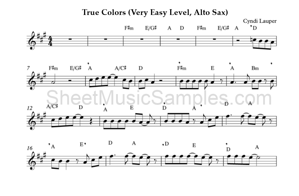 True Colors (Very Easy Level, Alto Sax)